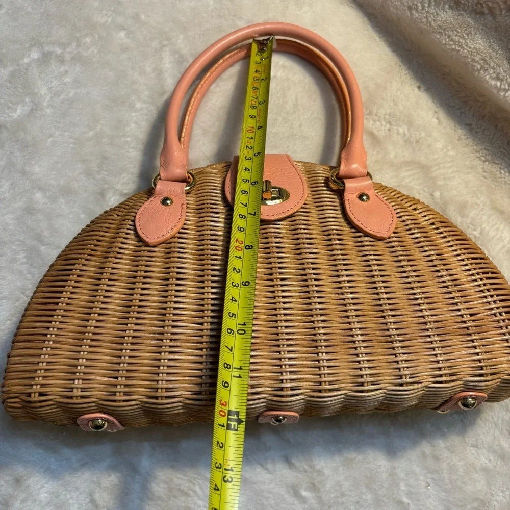 NEW Banana Republic Woven Bag Tan Rattan Pale Pink Leather Gold-tone Hardware - Picture 14 of 16